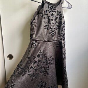 Silver Scalloped Formal Midi Dress